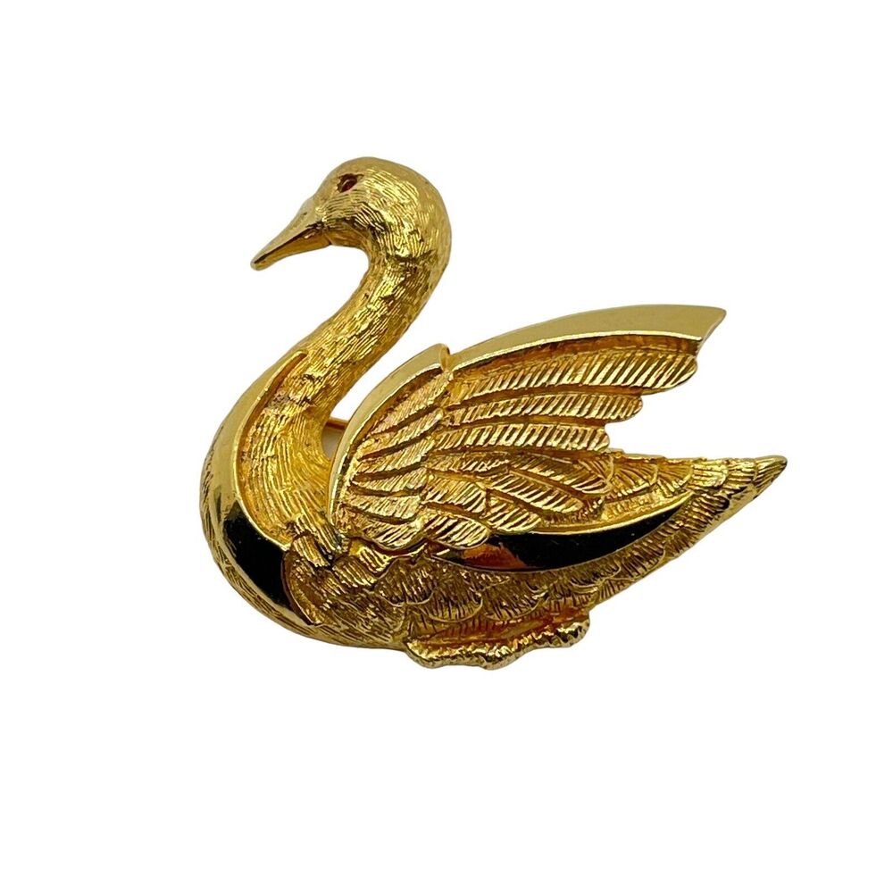 Jeanne Swan Trembler Brooch Pin Vintage Estate Gold Tone Signed Statement Piece